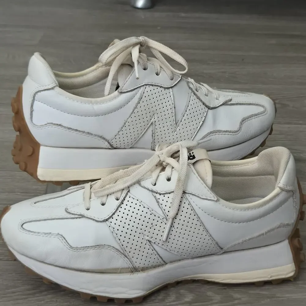 New Balance 327 Womens US 9 B Triple White Gum Leather WS327LS Athletic Shoes